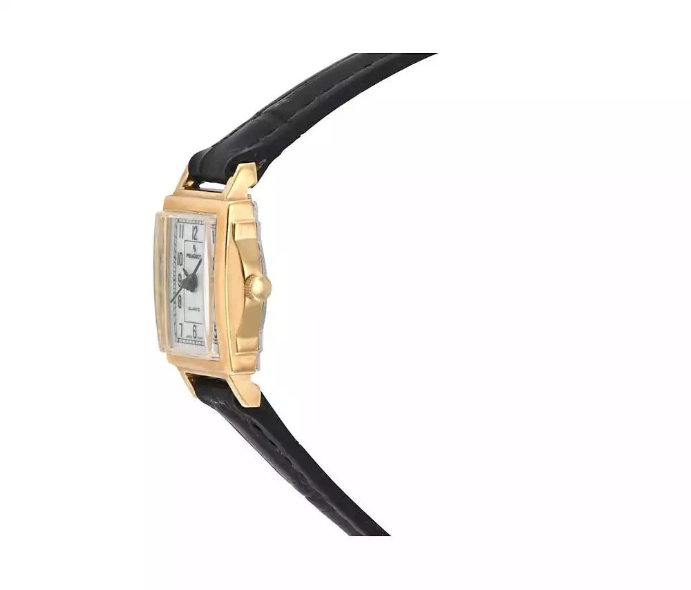 Peugeot Women's Vintage 14K Gold-Plated Rectangular Small Face Watch with Leather Strap 3