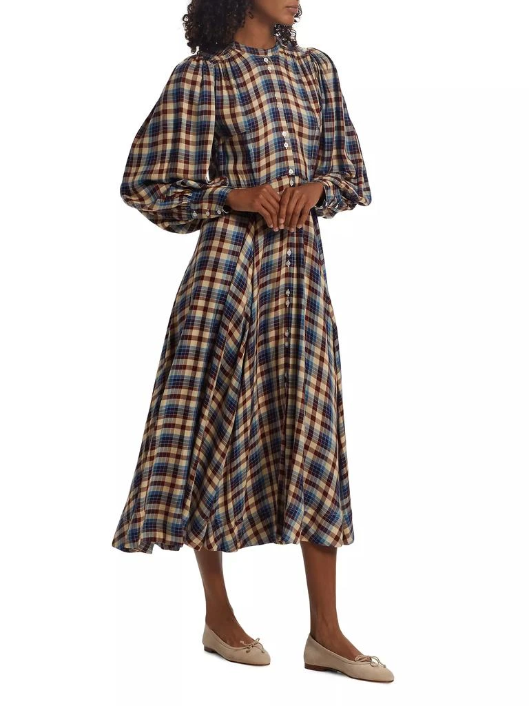 DÔEN Edlynne Plaid Balloon-Sleeve Midi-Dress 4