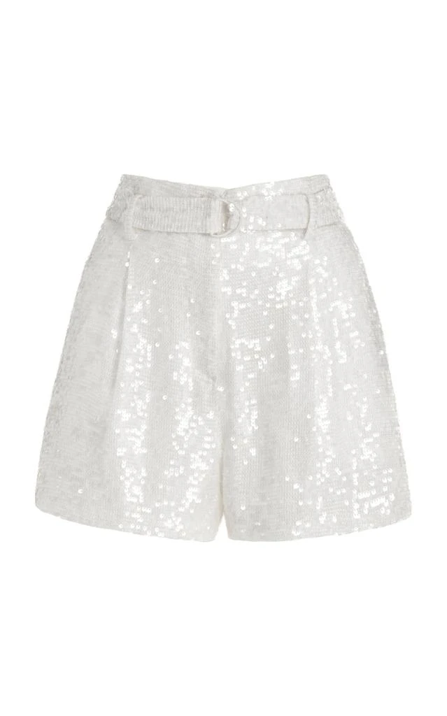 LAPOINTE LAPOINTE - Sequined High-Rise Satin Shorts - White - US 6 - Moda Operandi 1