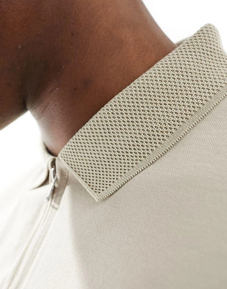 Selected Homme Selected half zip polo shirt in cream 2
