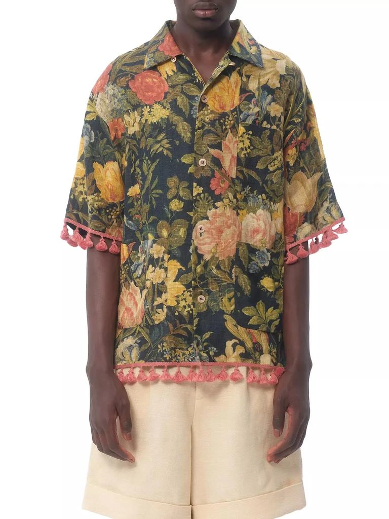 Valentino Linen Bowling Shirt with Apres L'hiver Print 2