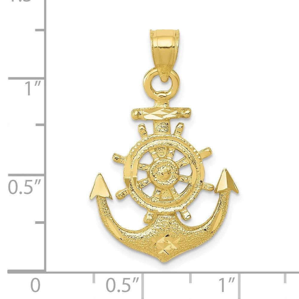 Diamond2Deal 10k Yellow Gold Satin Diamond-cut Anchor Pendant 3