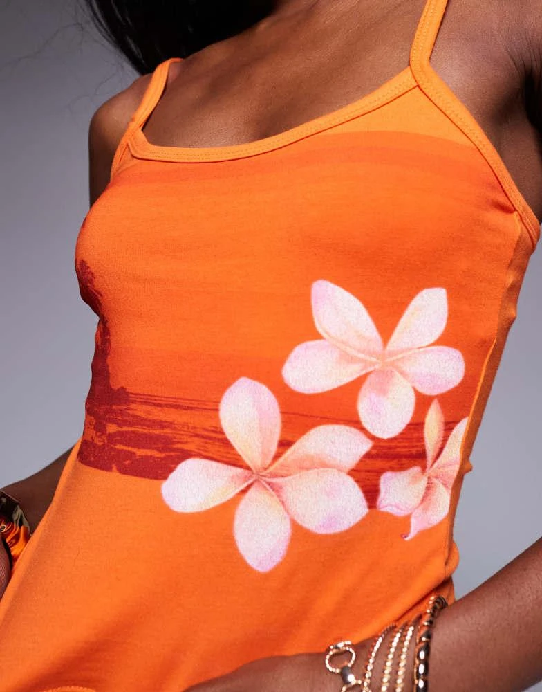 Princess Polly Princess Polly cotton Hawaiian beach floral cami top in orange 2