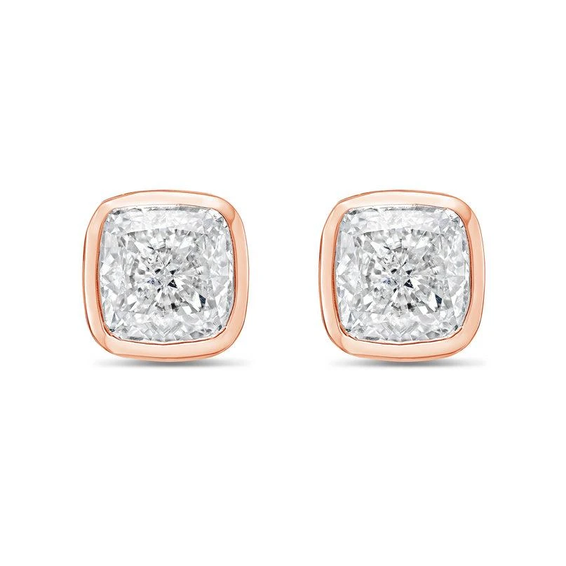 Diana M Jewels 14KT ROSE GOLD LAB GROWN CUSHION CUT STUDS IN A BEZEL SETTING WEIGHING 6.00 CTS TW