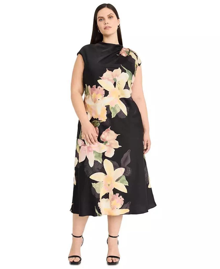Maggy London Plus Size Floral Draped Midi Dress 1