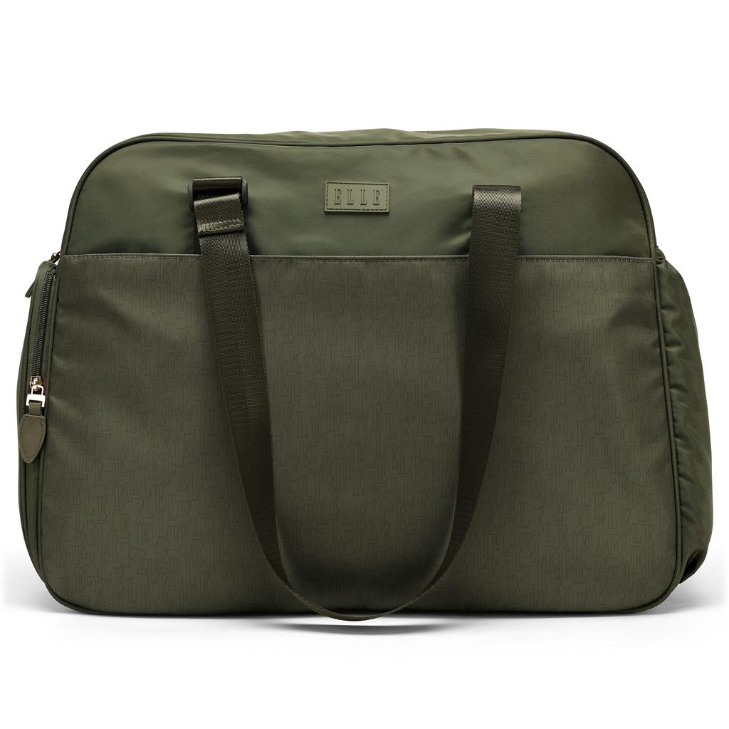 ELLE Wayfarer 40L Monogram Weekender Duffel Bag | Olive Green
