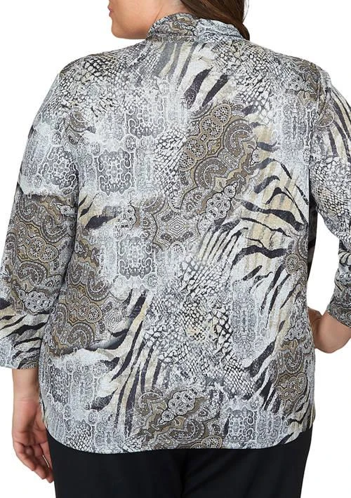 Alfred Dunner Dunner Plus Size Lacey Medallion 2Fer Top 2