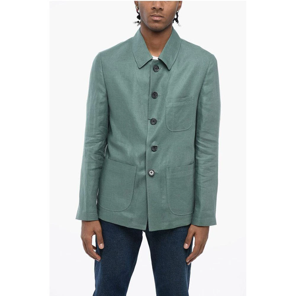Corneliani CC COLLECTION Half-lined Flax Blazer with Standard Men's Collar 1