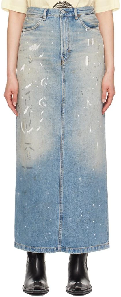 Acne Studios Blue Paint Splatter Denim Maxi Skirt 1