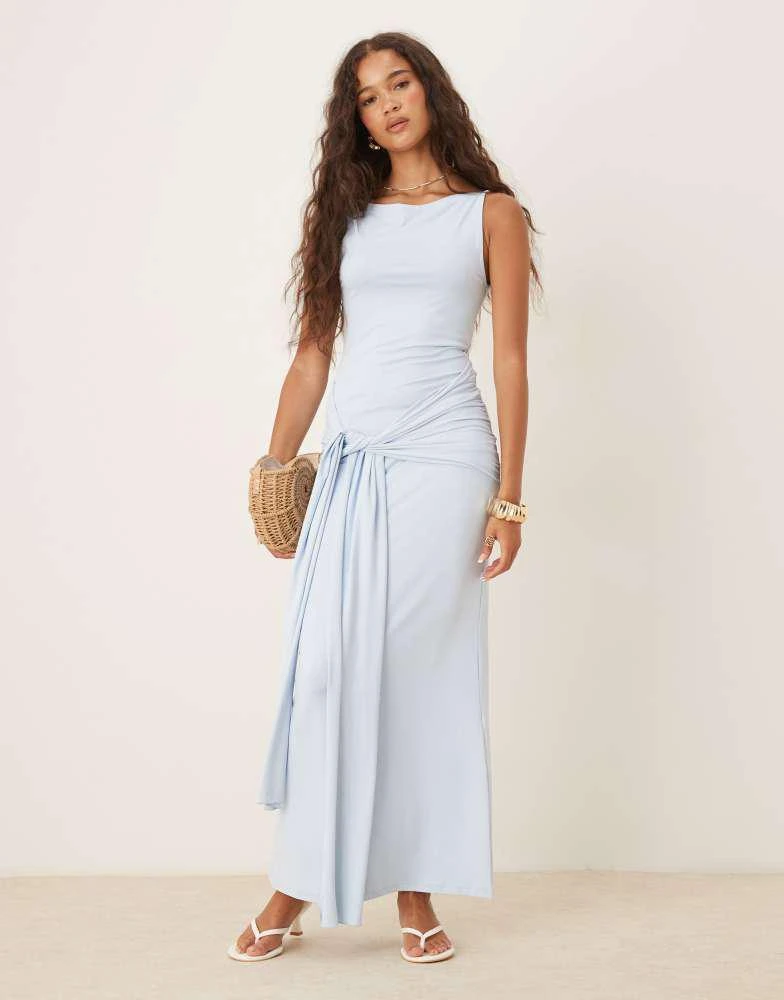 Gina Tricot soft tie front knot maxi dress in light blue Gina Tricot soft tie front knot maxi dress in light blue
