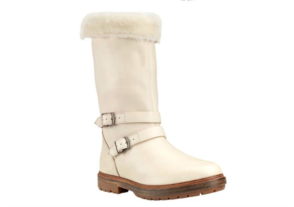 Timberland Women's Riley Flair Waterproof Pull On Fur Lining Leather Boots In Cream