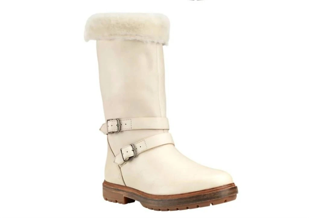 Timberland Women's Riley Flair Waterproof Pull On Fur Lining Leather Boots In Cream 1