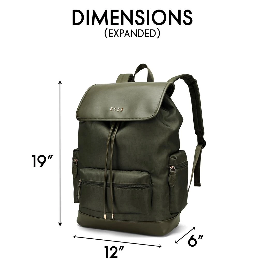 ELLE Wayfarer 23L Monogram Travel Backpack | Olive Green 6