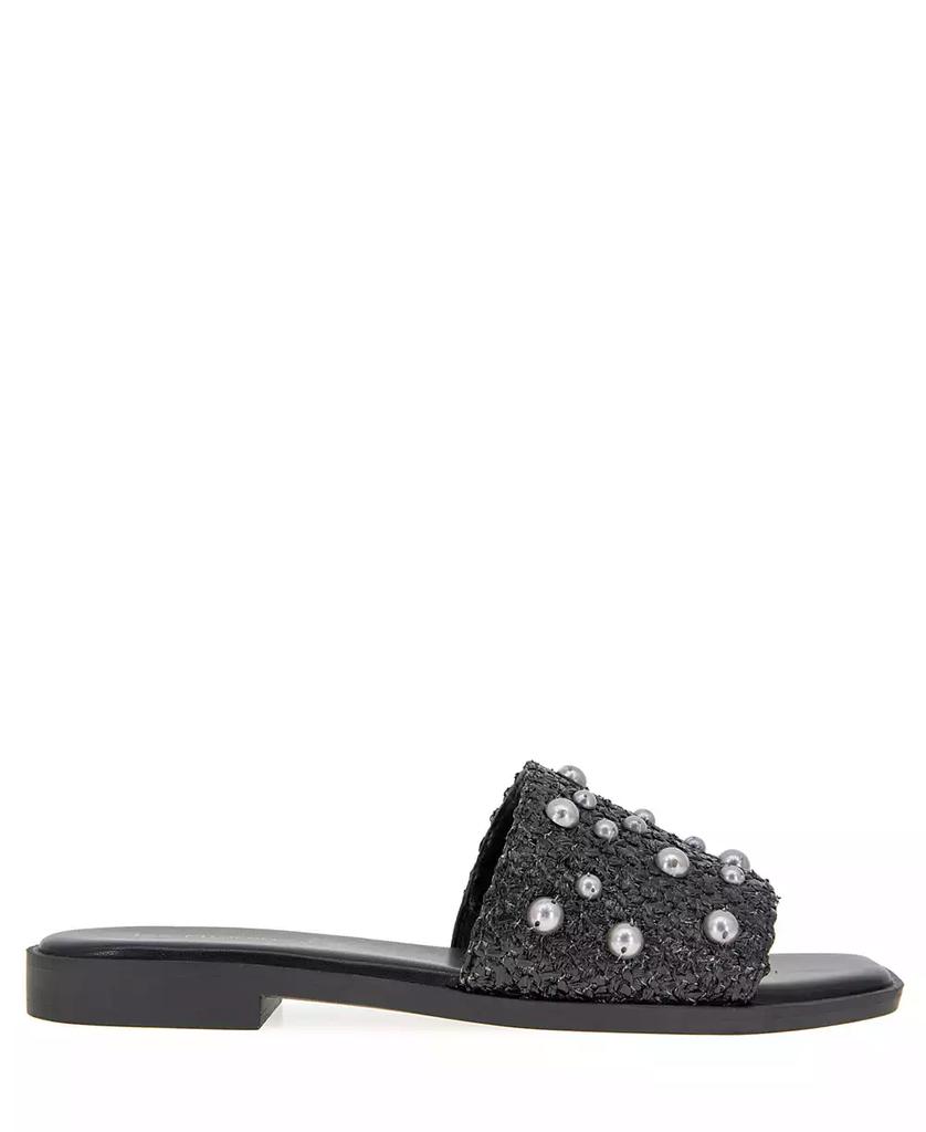 BCBG Women's Lonnie Pearl Raffia Slide Flat Sandals