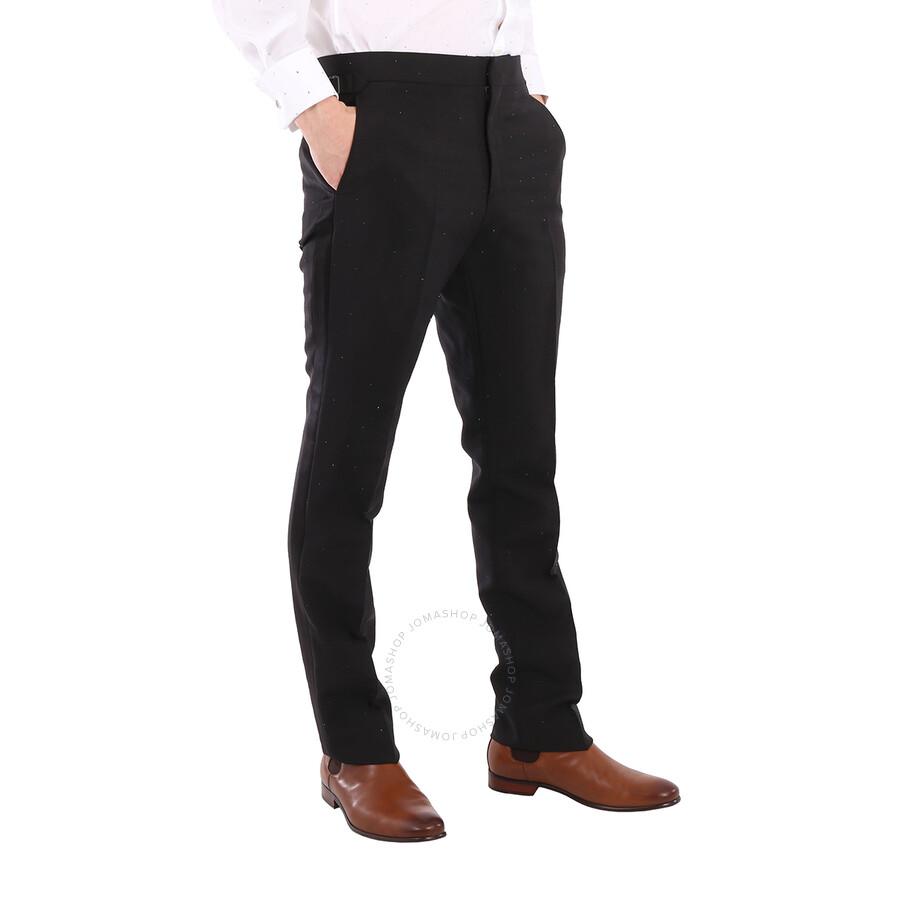 Burberry Men's Black Embellished Mohair Wool Classic Fit Tailored Trousers