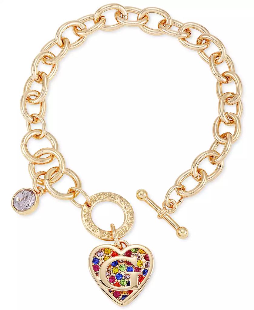 GUESS Gold-Tone Rainbow Pavé Logo Heart Link Bracelet