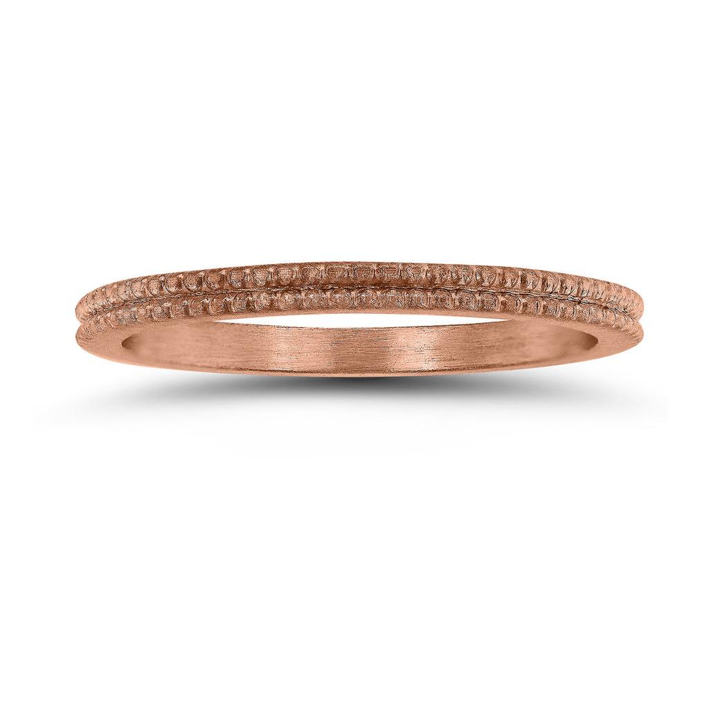 SSELECTS 1.5Mm Thin Beaded Wedding Band In 14K Rose Gold