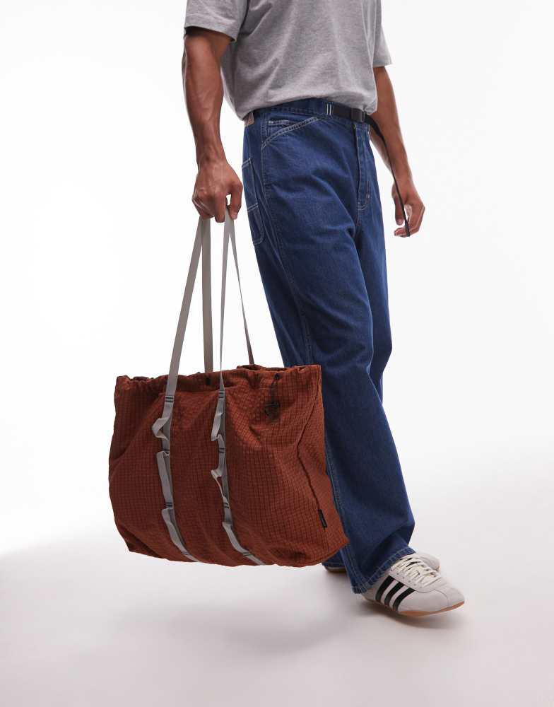 Gramicci Gramicci plaid climbing tote bag in burnt orange check