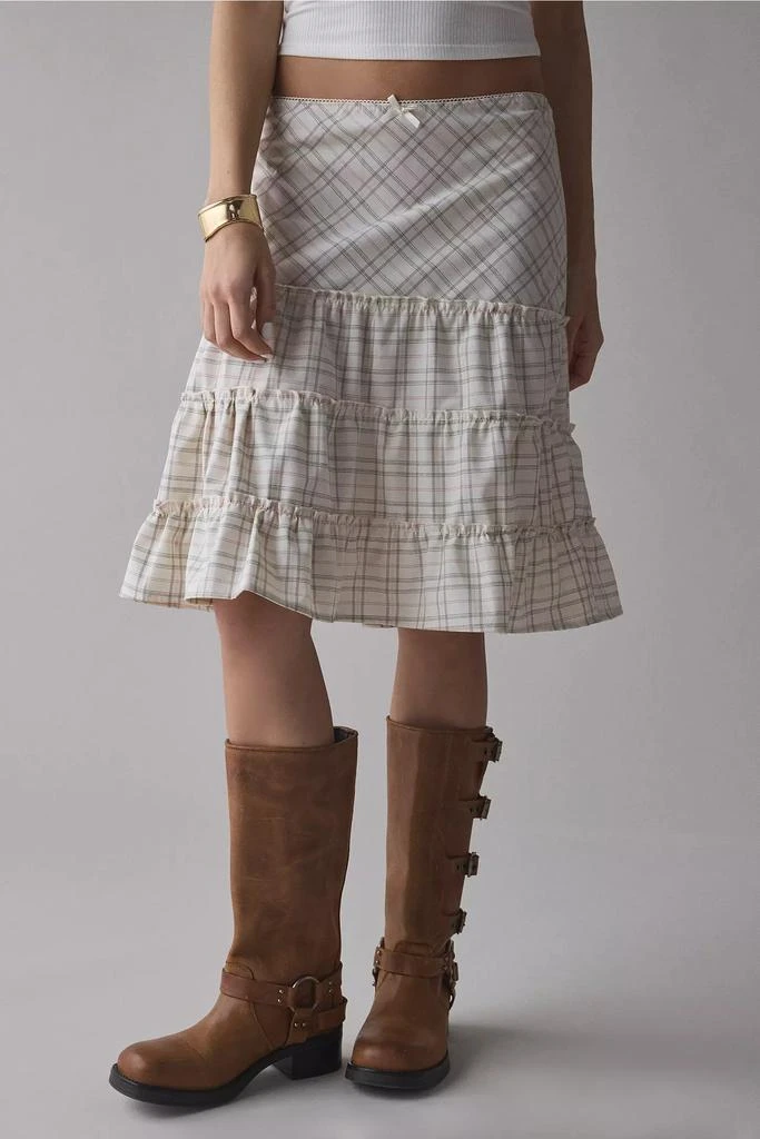 Urban Renewal ReMADE By UO Remnants Tiered Plaid Knee-Length Skirt 4