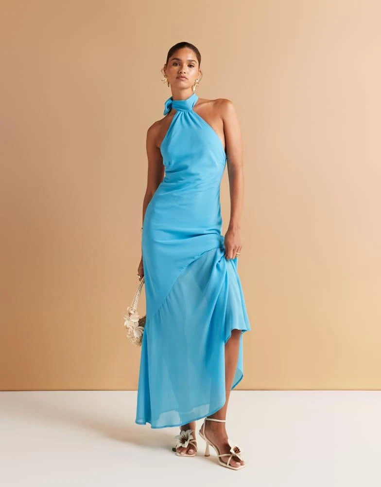 Amy Lynn scarf neck chiffon maxi dress in aqua blue
