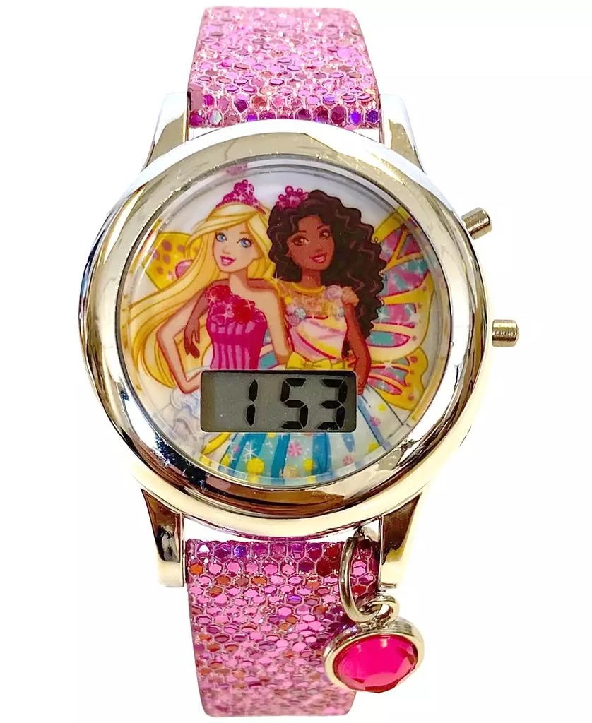 Accutime Kid's Barbie Digital Pink Glitter Silicone Strap Watch 34mm 1