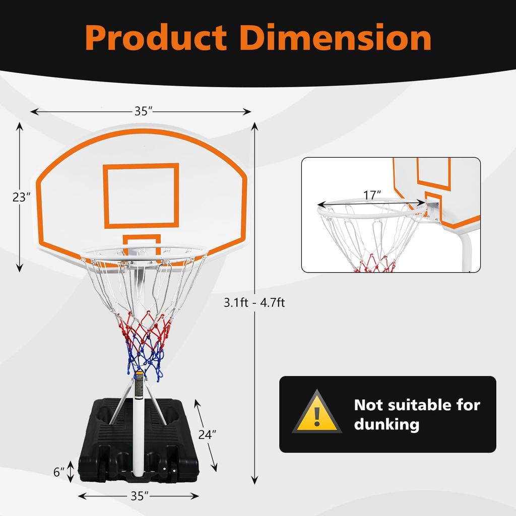Streamdale Furniture Streamdale Portable Poolside Basketball Hoop with Adjustable Height and Weatherproof Construction