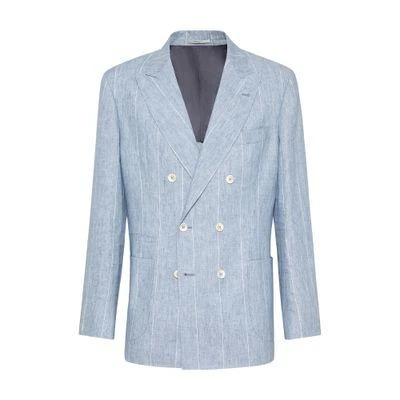Brunello Cucinelli Deconstructed wide chalk stripe blazer 1