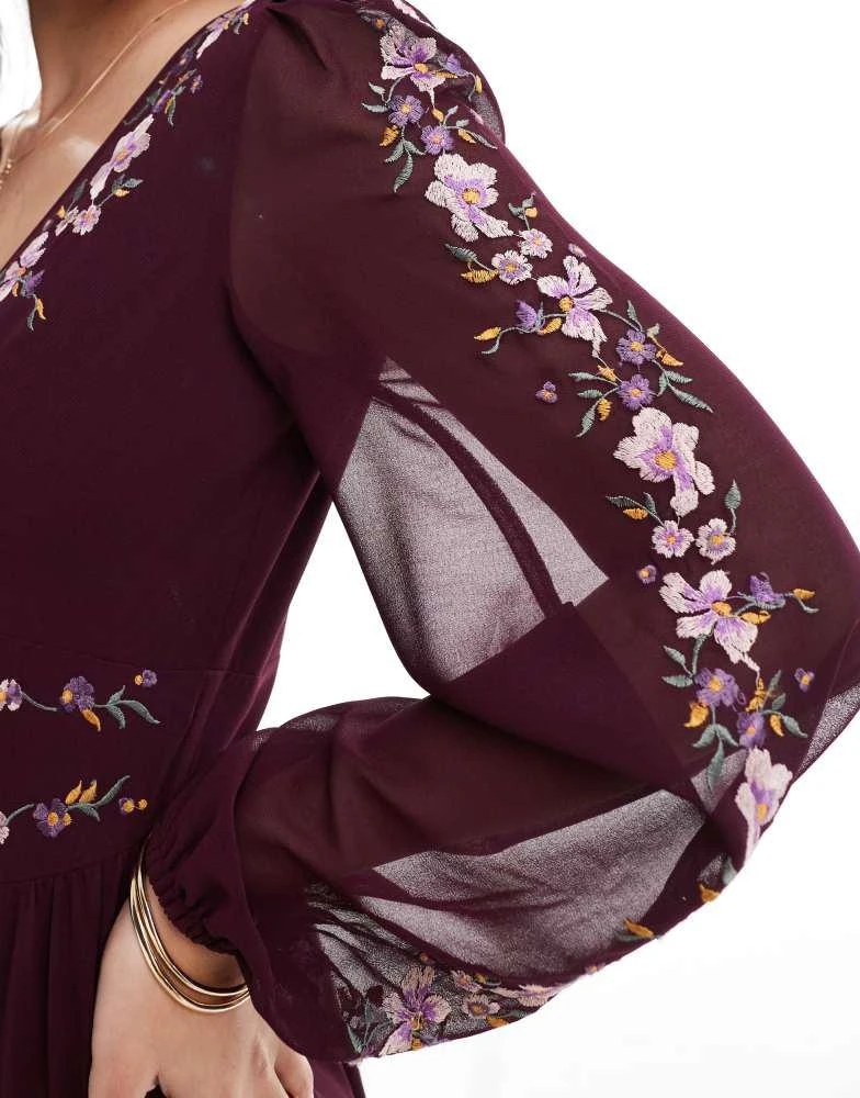 Shop ASOS DESIGN embroidered long sleeve plunge tiered maxi dress in burgundy on Sale at BeyondStyle Get 20% Off ASOS DESIGN embroidered long sleeve plunge tiered maxi dress in burgundy with Shop ASOS DESIGN embroidered long sleeve plunge tiered maxi dress in burgundy on Sale at BeyondStyle Get 20% Off ASOS DESIGN embroidered long sleeve plunge tiered maxi dress in burgundy with