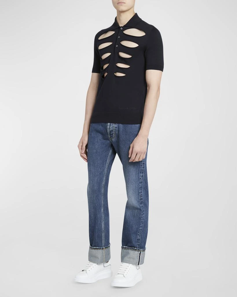 Alexander McQueen Men's Slit Cotton Polo Shirt 2