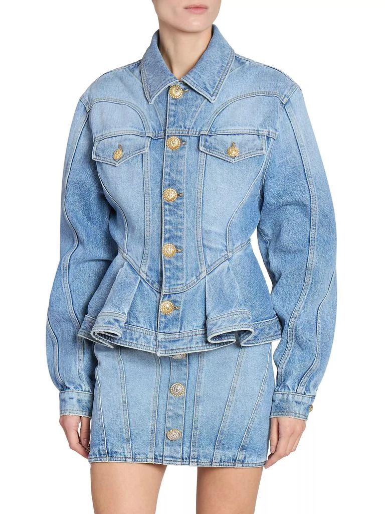 Balmain Denim Ruffled Peplum-Hem Jacket 3