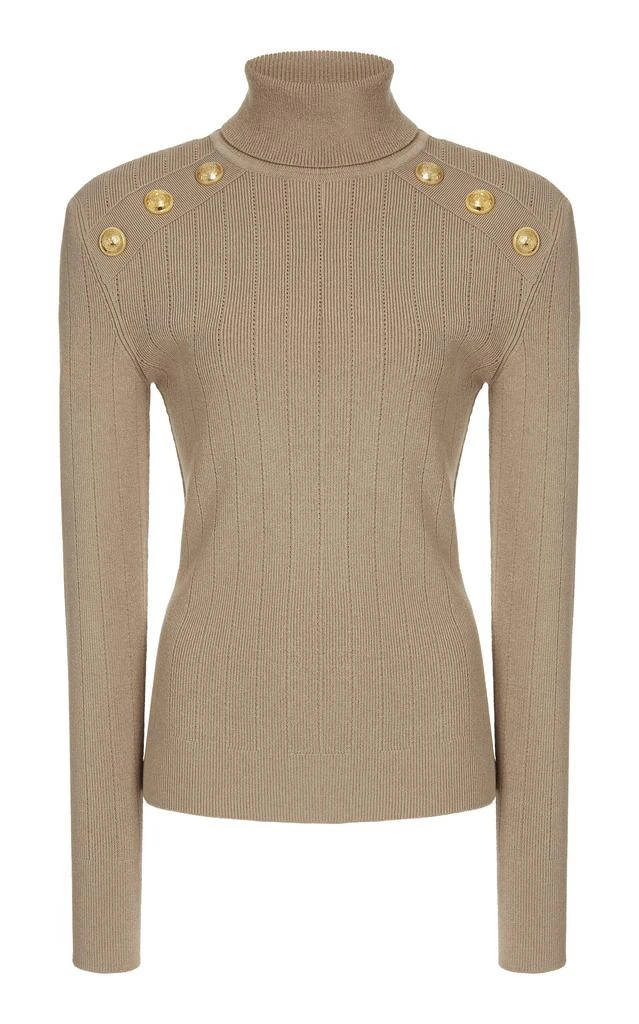 Balmain Balmain - Button-Trimmed Knit Turtleneck Sweater - Brown - FR 38 - Moda Operandi 1