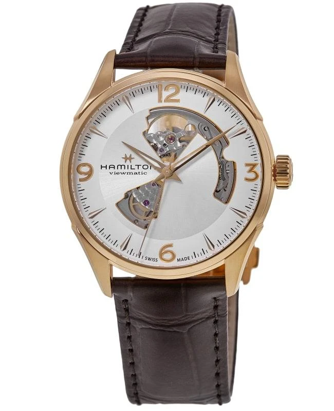 Hamilton Hamilton Jazzmaster Open Heart Silver Dial Brown Leather Strap Men's Watch H32735551 1