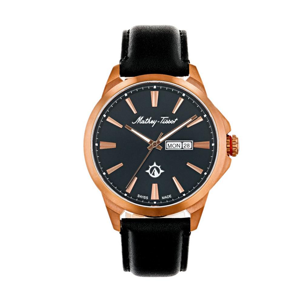 Mathey-Tissot Men's Field Scout Collection Classic Black Genuine Leather Strap Watch, 45mm