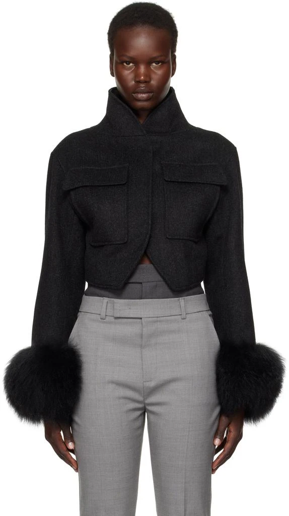 Givenchy Gray Wool Slim Fit Shearling Jacket 1