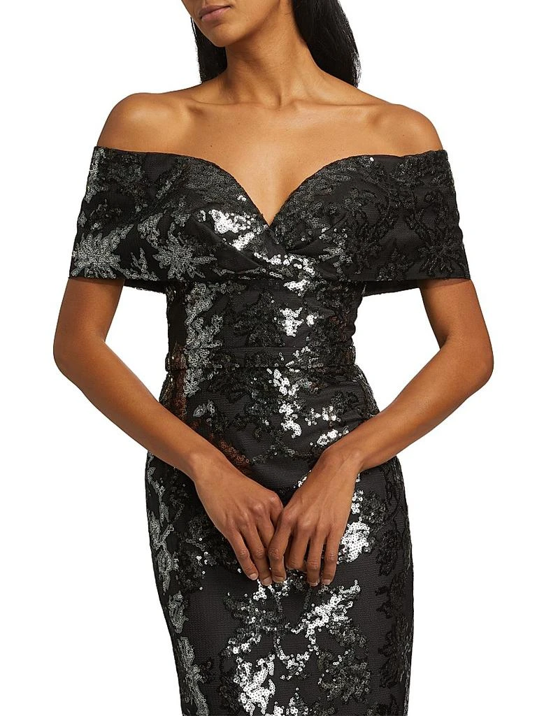 Pamella Roland Sequin Tulle Off-The-Shoulder Gown 6