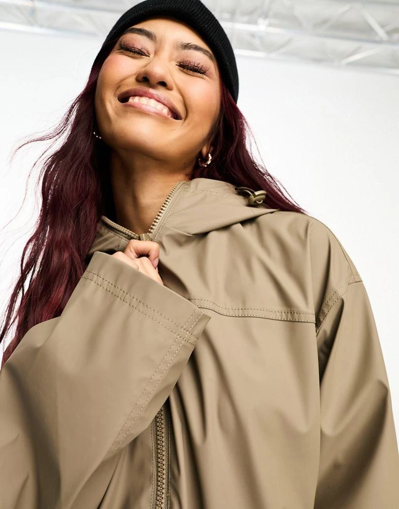 ASOS ASOS DESIGN rubberised rain coat in mushroom 3