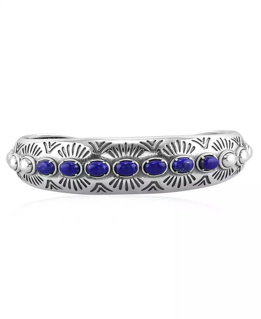 American West Jewelry Sterling Silver Lapis Gemstone Textured Cuff Bracelet, Size Small