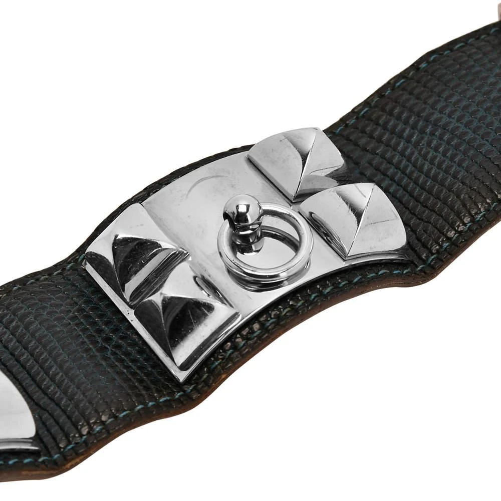 Hermes Hermes Blue Leather Lizard Collier de Chien Wide Bracelet 6