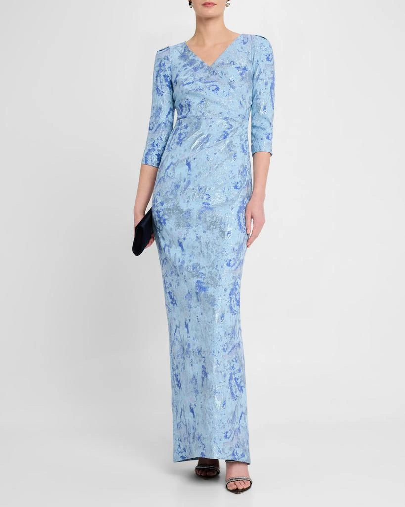 Teri Jon Pleated Metallic Jacquard Column Gown 2