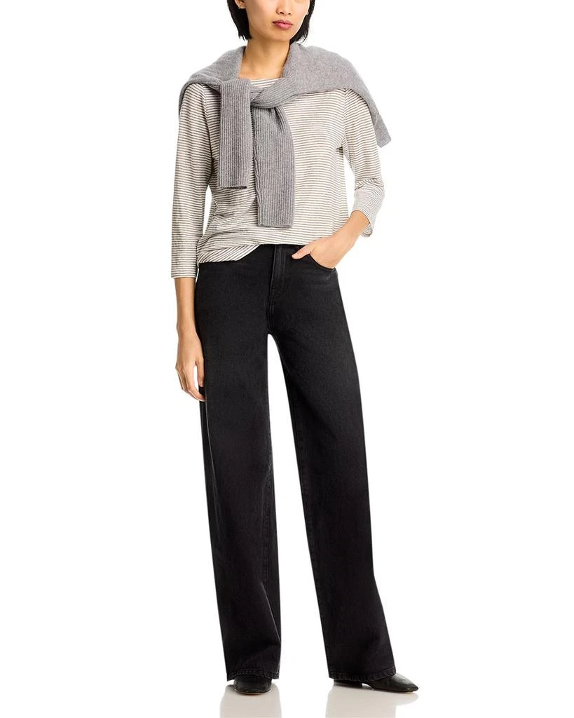 Eileen Fisher Striped Linen Jersey Three Quarter Sleeve Tee 2