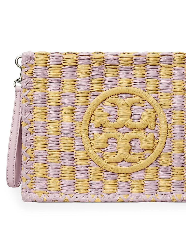 Tory Burch Ella Two-Tone Logo Straw Wristlet Pouch 4