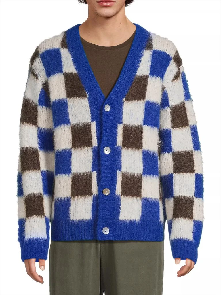 The Elder Statesman Thistle Gingham Alpaca Knit Cardigan 3