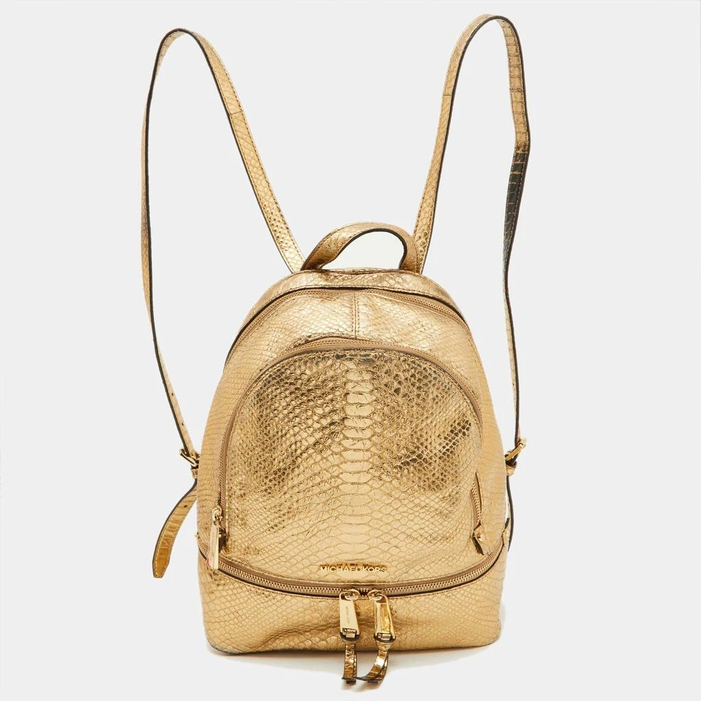 Michael Kors Michael Kors Metallic Gold Python Embossed Leather Small Rhea Backpack 1
