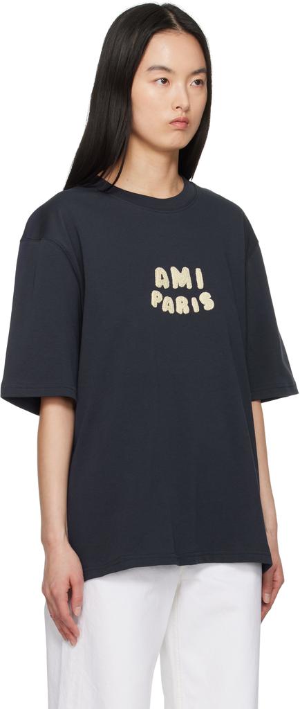 AMI Navy Cotton 'Ami Paris' Patch T-shirt