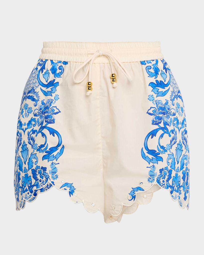 Mestiza New York Baja Scalloped Floral-Print Cotton Shorts