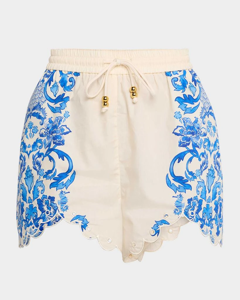 Mestiza New York Baja Scalloped Floral-Print Cotton Shorts 1