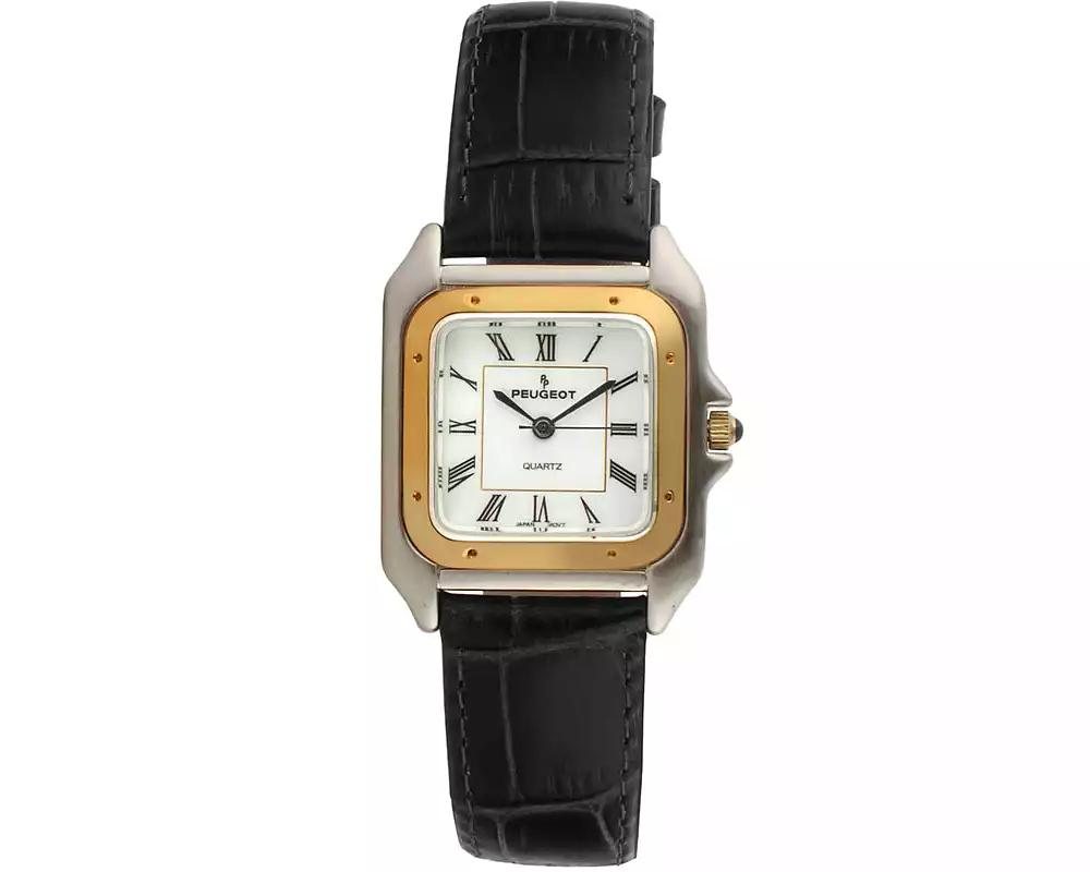 Peugeot Women's Watch 36mm Square Tank Shape Black Leather Strap Watch