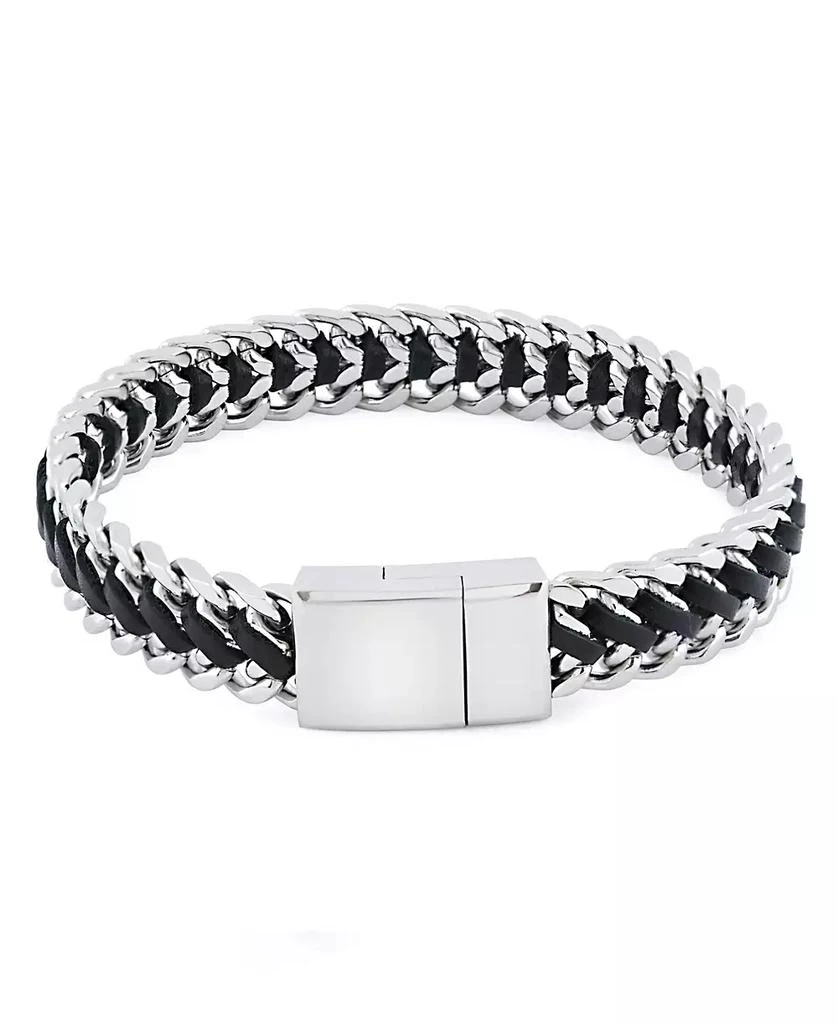 Rhona Sutton Silver Stainless Steel Statement Leather and Chain Bracelet 2