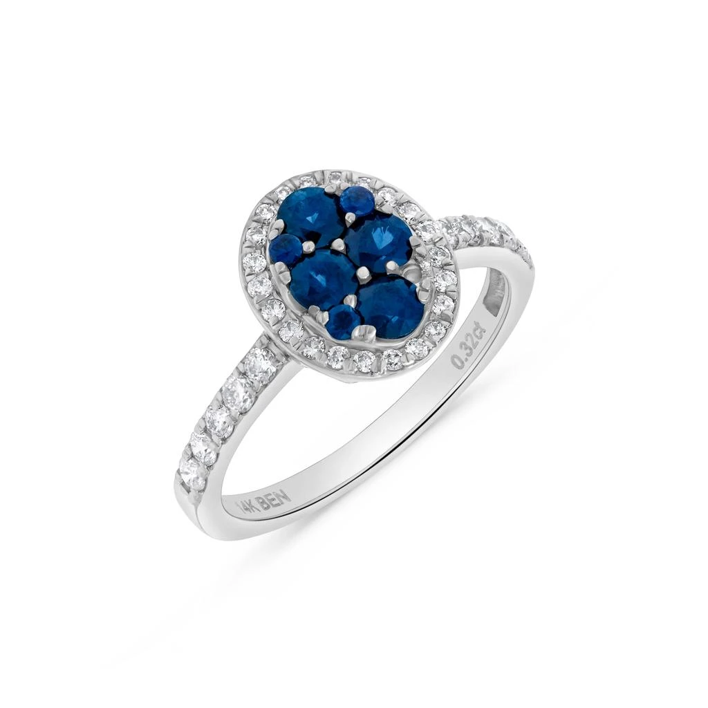 H.J. Namdar 1.01 ct tw Sapphire Oval Shape and Diamond Cluster Ring 14K White Gold Natural Sapphires and Diamonds Size 6
