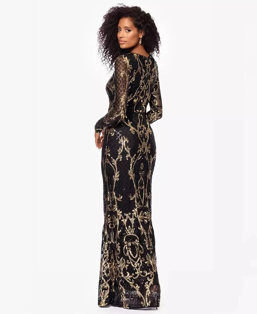 Betsy & Adam Betsy & Adam Petite Sequinned Mesh-Sleeve Evening Gown 4